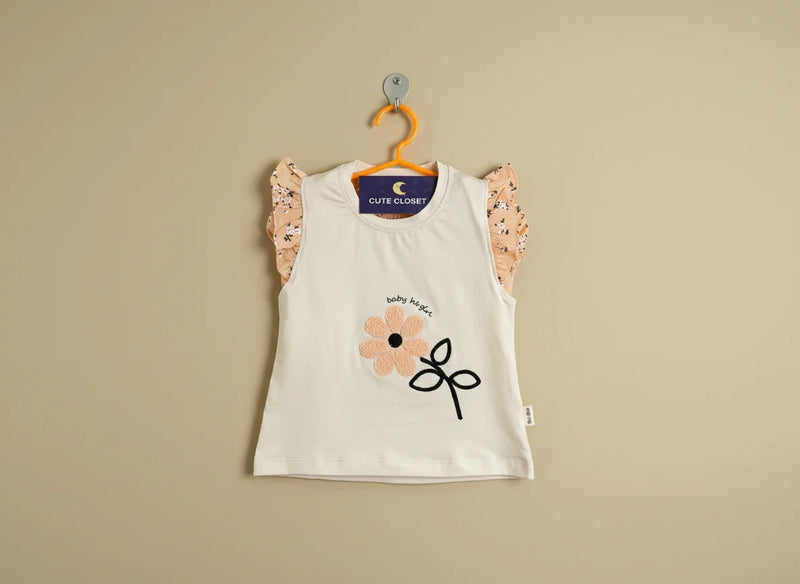 Baby Girl T-Shirt & Short Set" Embroidered Flower