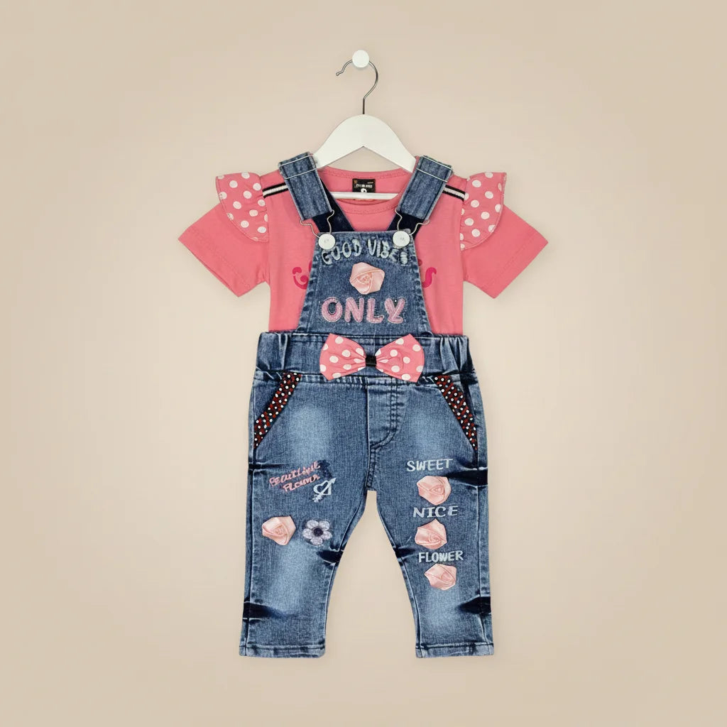 cute baby romper jeans style pink colour