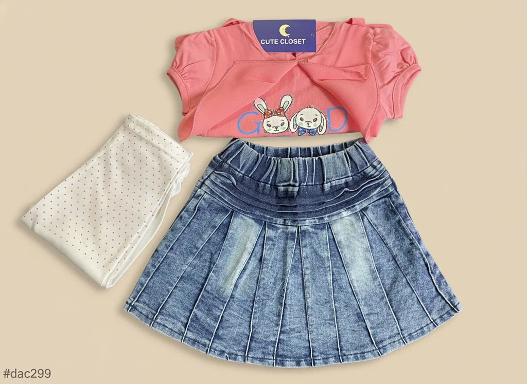 Baby Girls 3-Piece Skirt Set with Shirt & Tights