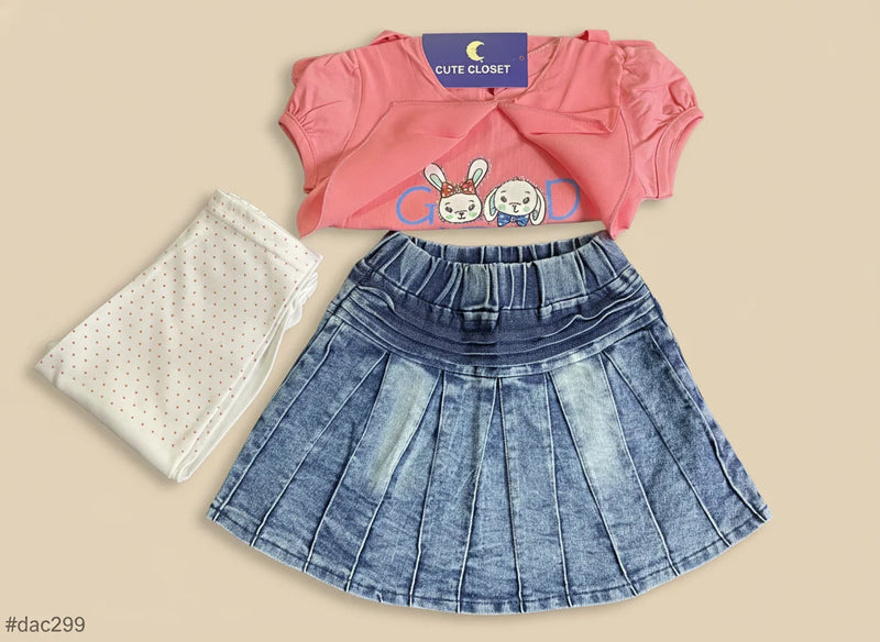 Baby Girls 3-Piece Skirt Set with Shirt & Tights