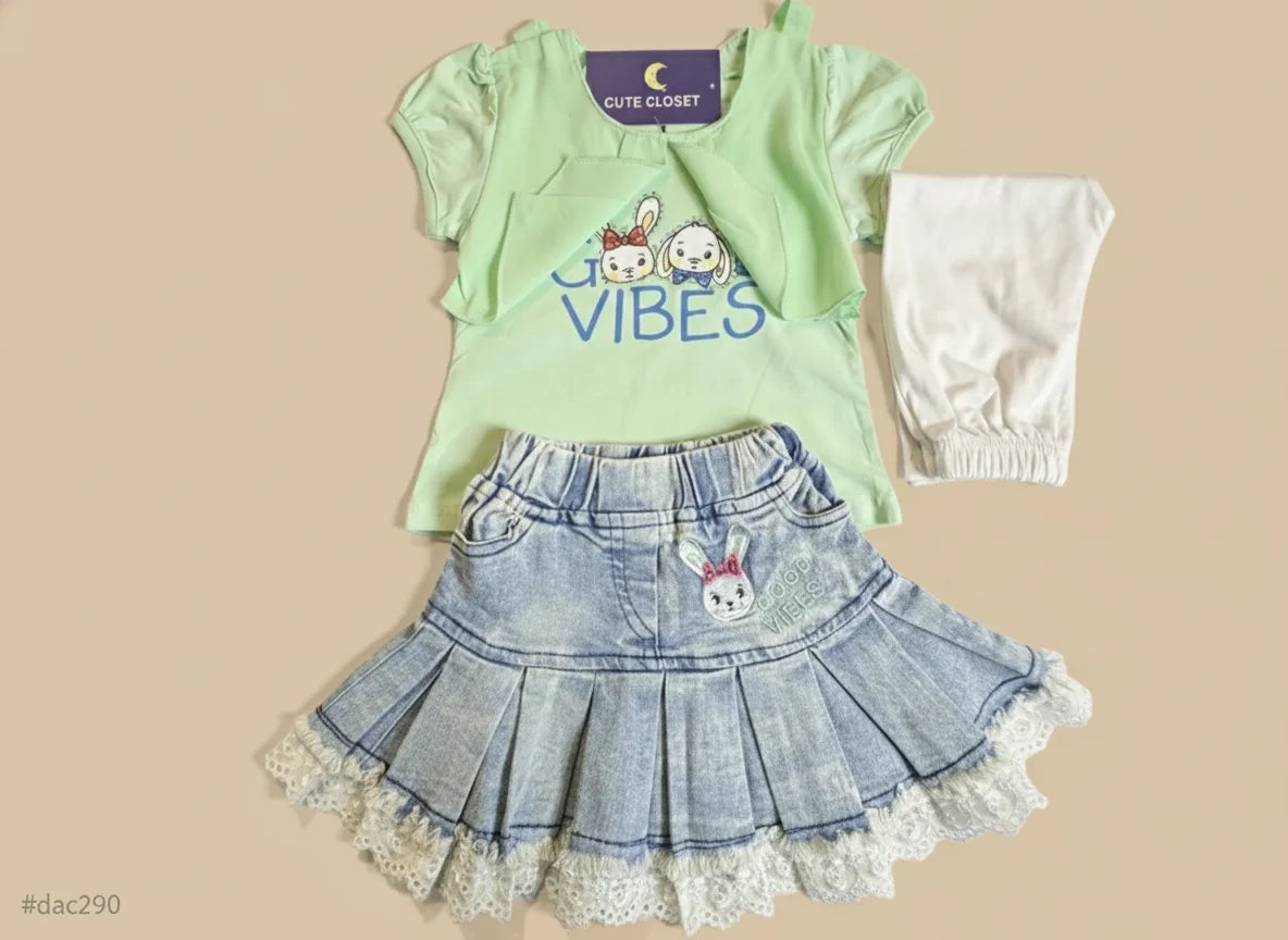 Stylish Baby Girls Skirt Set with Tights (3 PCS)