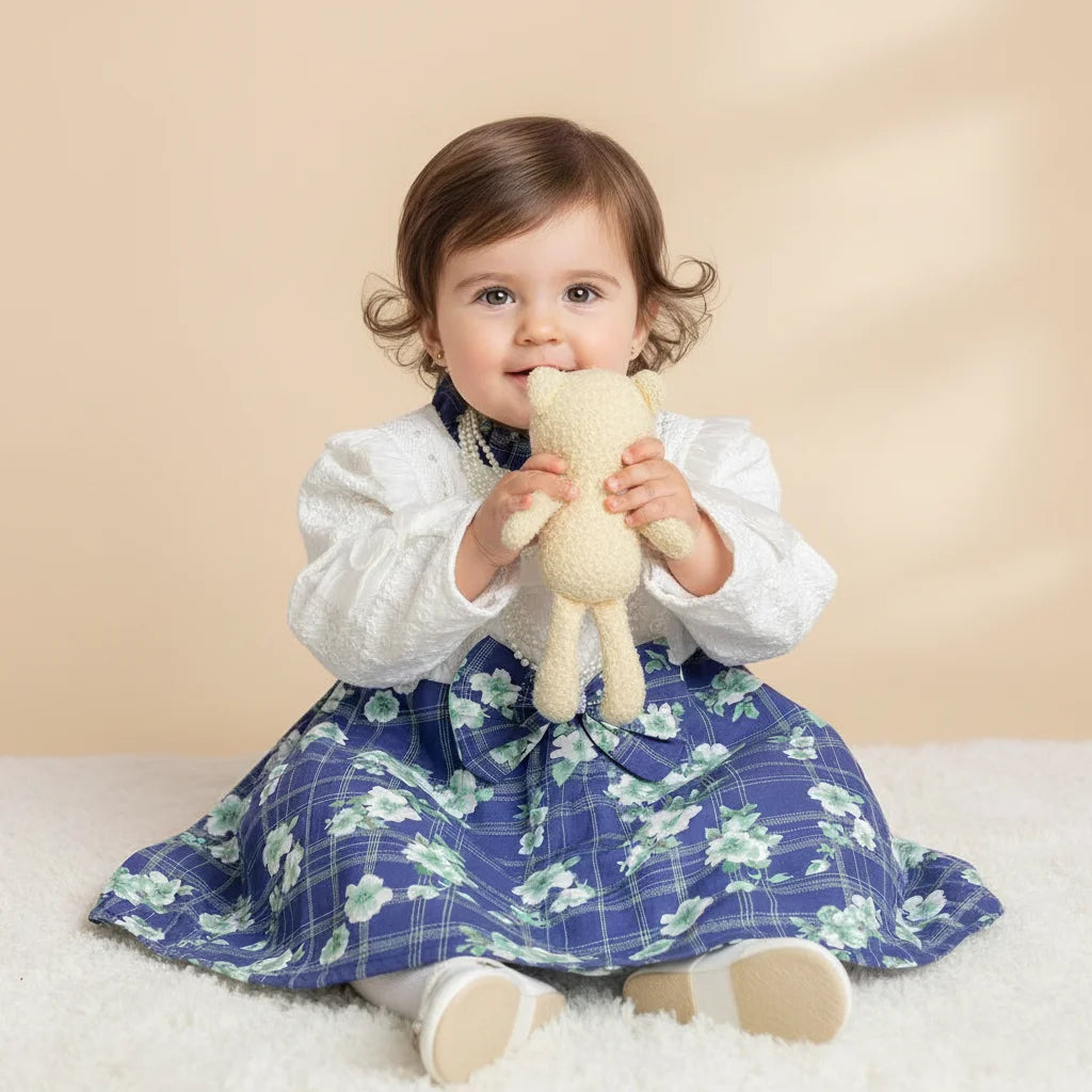 INFANT GIRLS FROCK WITH CUTE TEDDY BEAR