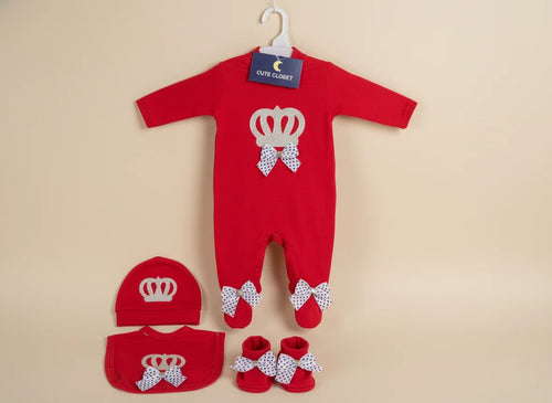 4-Piece Baby Crown Romper Set – Available in 3 Colours